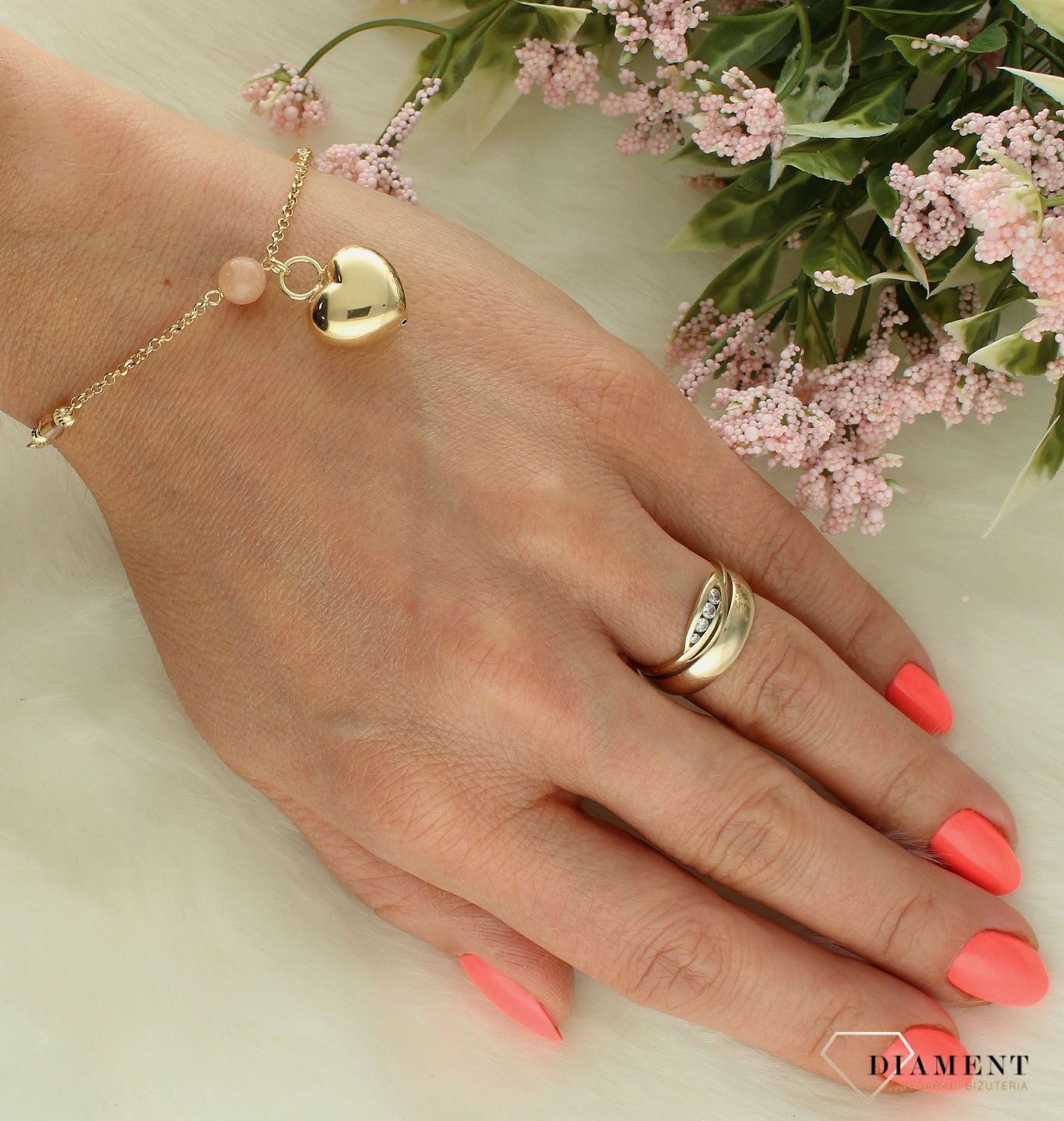 Srebrna bransoletka damska 925 pozłacana celebrytka z dużym sercem DIA-BRA-11763-925 (1).jpg