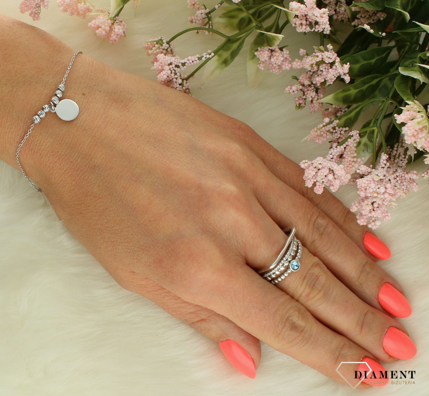 Srebrna bransoletka damska 925 celebrytka z kuleczkami DIA-BRA-11766-925. Srebrna bransoletka damska. Bransoletka srebrna celebrytka. Srebrna bransoletka na prezent dla kobiety..jpg