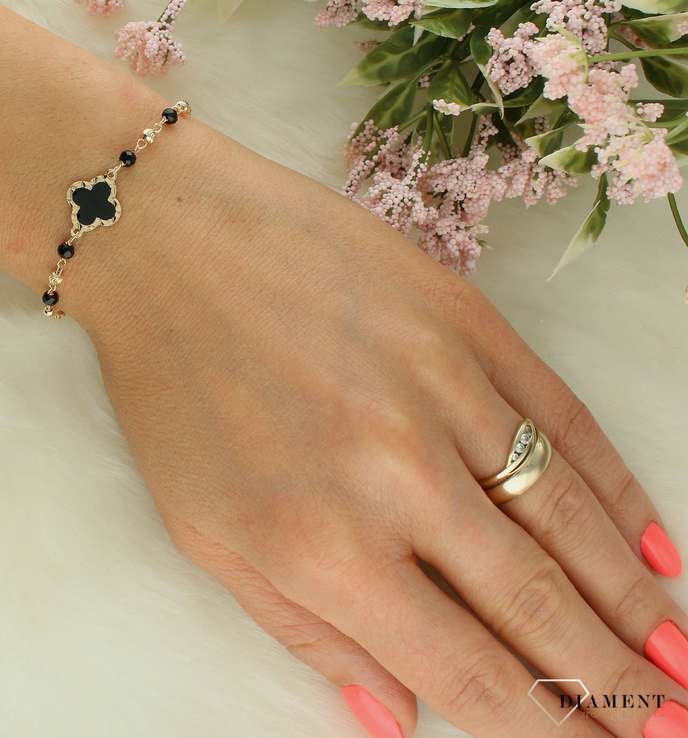 Srebrna bransoletka damska 925 pozłacana celebrytka z koniczyną DIA-BRA-11776-925 (1).jpg