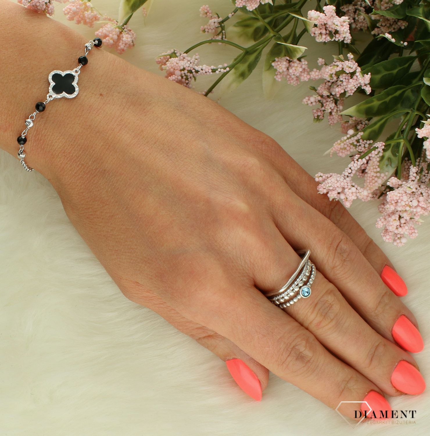 Srebrna bransoletka damska 925 celebrytka z koniczyną DIA-BRA-11778-925 (1).jpg