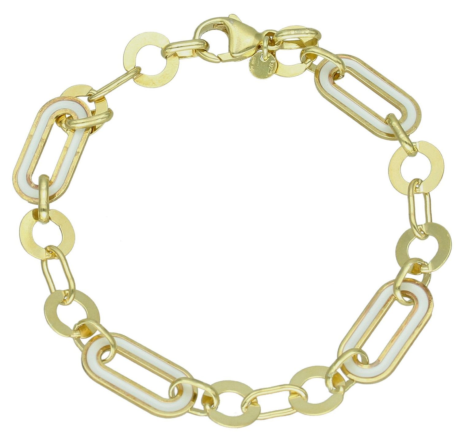 Srebrna bransoletka damska 925 pokryta złotem o ozdobnym splocie z białą emalią DIA-BRA-11795-925 (2).jpg