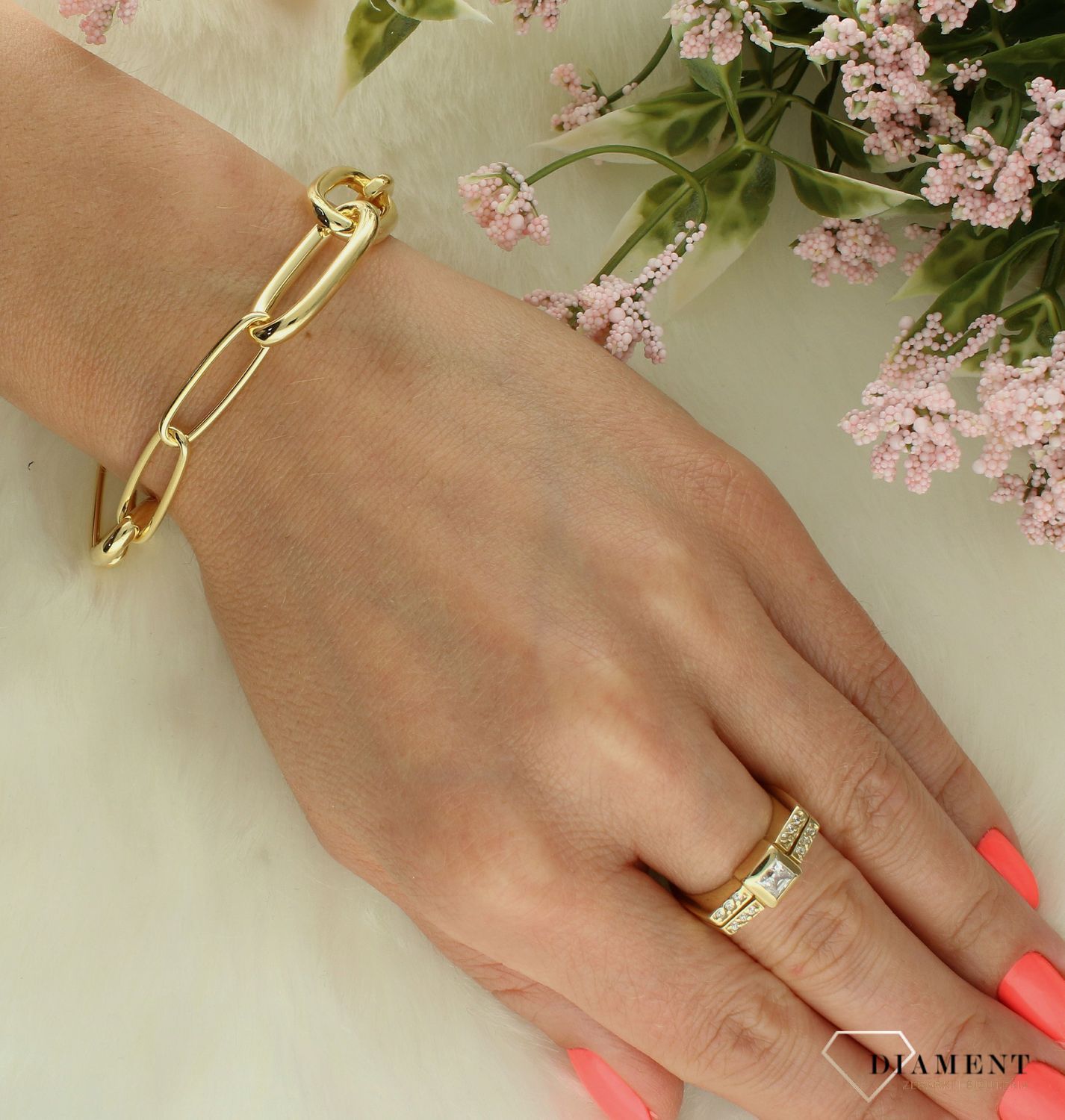 Srebrna bransoletka damska 925 pokryta złotem owalne duże ogniwka DIA-BRA-11803-925 (2).jpg