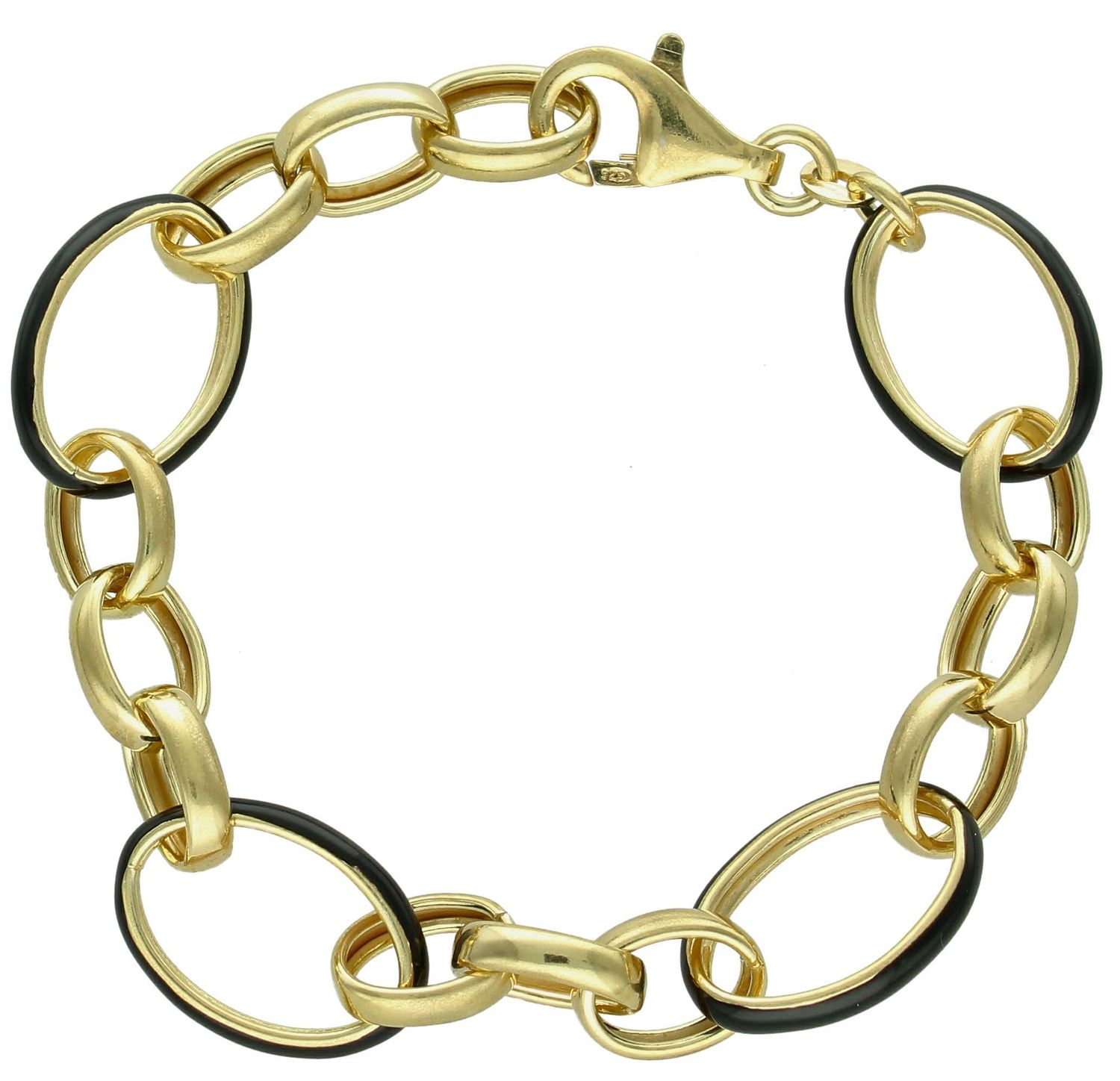 Srebrna bransoletka damska pozłacana 925 owalne ogniwka z czarną emalią DIA-BRA-11805Z-925.jpg