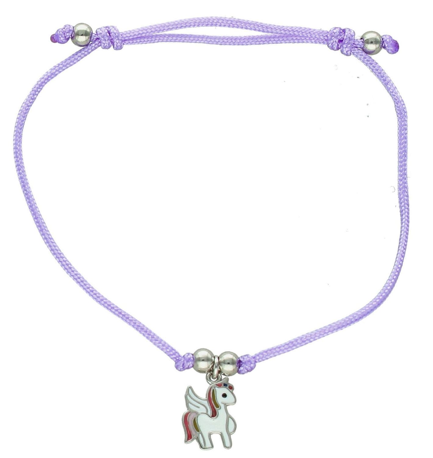 Srebrna bransoletka na fioletowym sznurku dla dziewczynki z Jednorożcem DIA-BRA-11868-925 (2).jpg