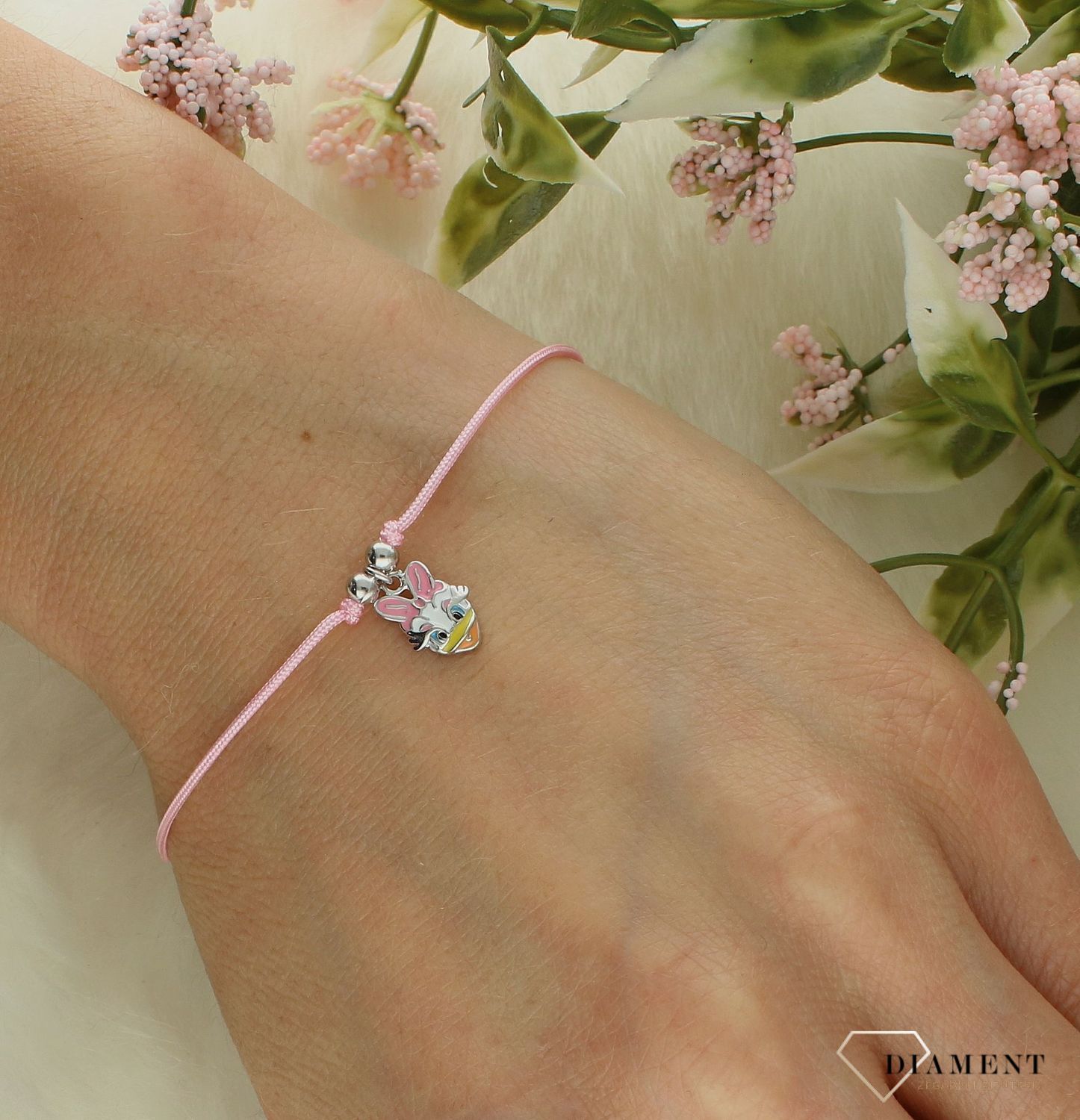 Srebrna bransoletka na różowym sznurku dla dziewczynki z Daisy DIA-BRA-11870-925 (1).jpg