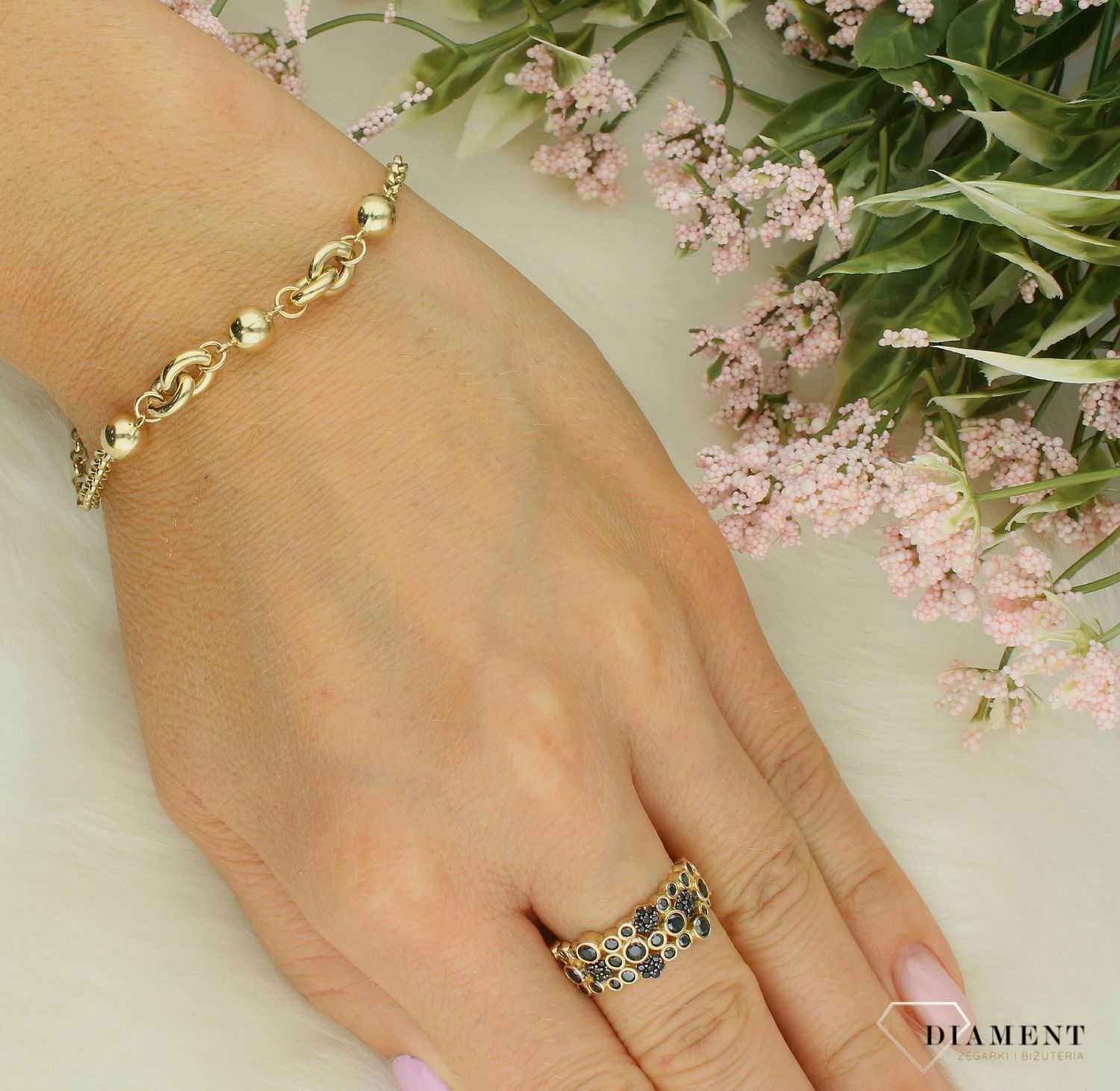 Złota bransoletka damska 585 z gładkimi kulkami DIA-BRA-11952-585.  Złota bransoletka damska. Złota bransoletka próby 585. Bransoletka damska ze złota. Bransoletka złota na prezent (2).jpg