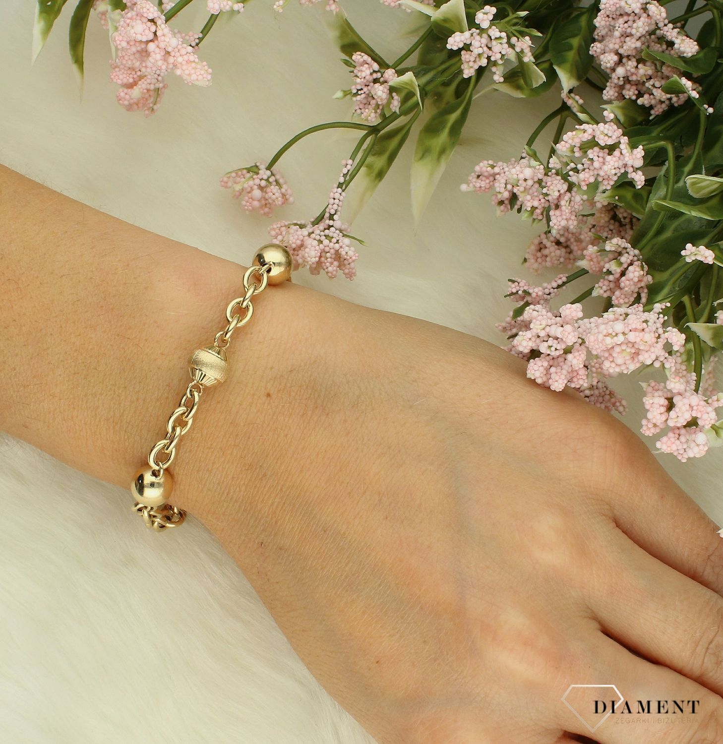 Złota bransoletka damska 585 z kulkami DIA-BRA-11954-585. Złota bransoletka damska. Złota bransoletka próby 585. Bransoletka damska ze złota. Bransoletka złota na prezent (2).jpg