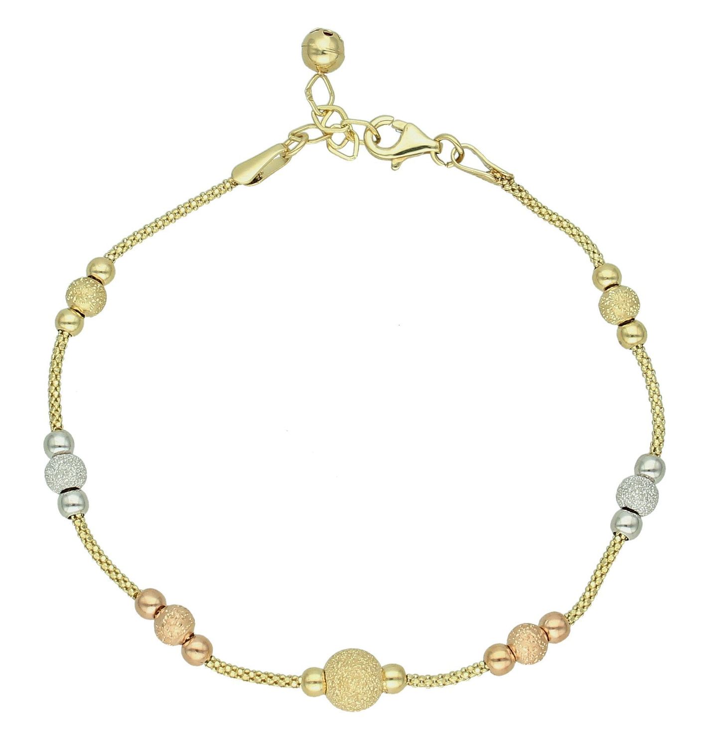 Złota bransoletka damska 585 z kuleczkami z białym i różowym złotem  DIA-BRA-11980-585.  Złota bransoletka damska. Złota bransoletka próby 585. Bransoletka damska ze złota. Bransoletka złota na prezent (2).jpg