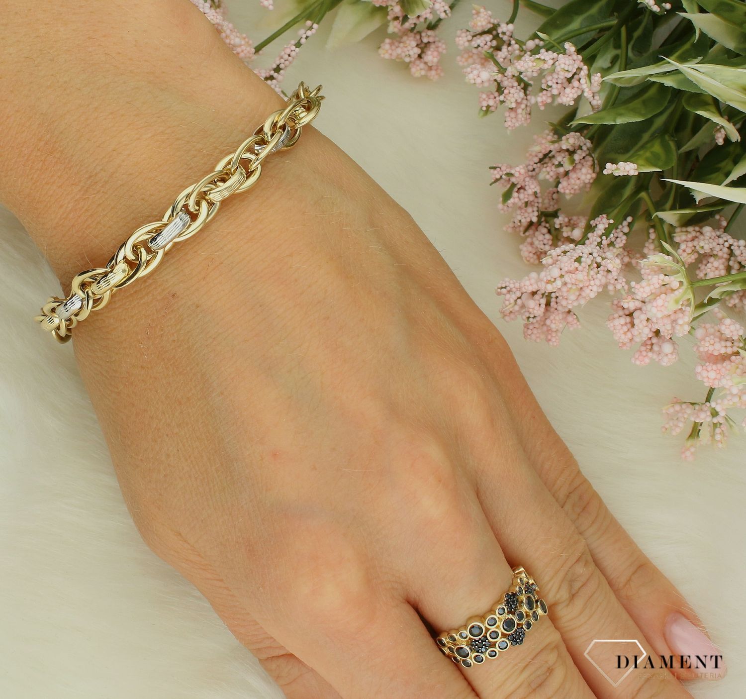 Złota bransoletka damska 585 z dodatkiem białego złota DIA-BRA-11986-585. Złota bransoletka damska. Złota bransoletka próby 585. Bransoletka damska ze złota. Bransoletka złota na prezent (2).jpg