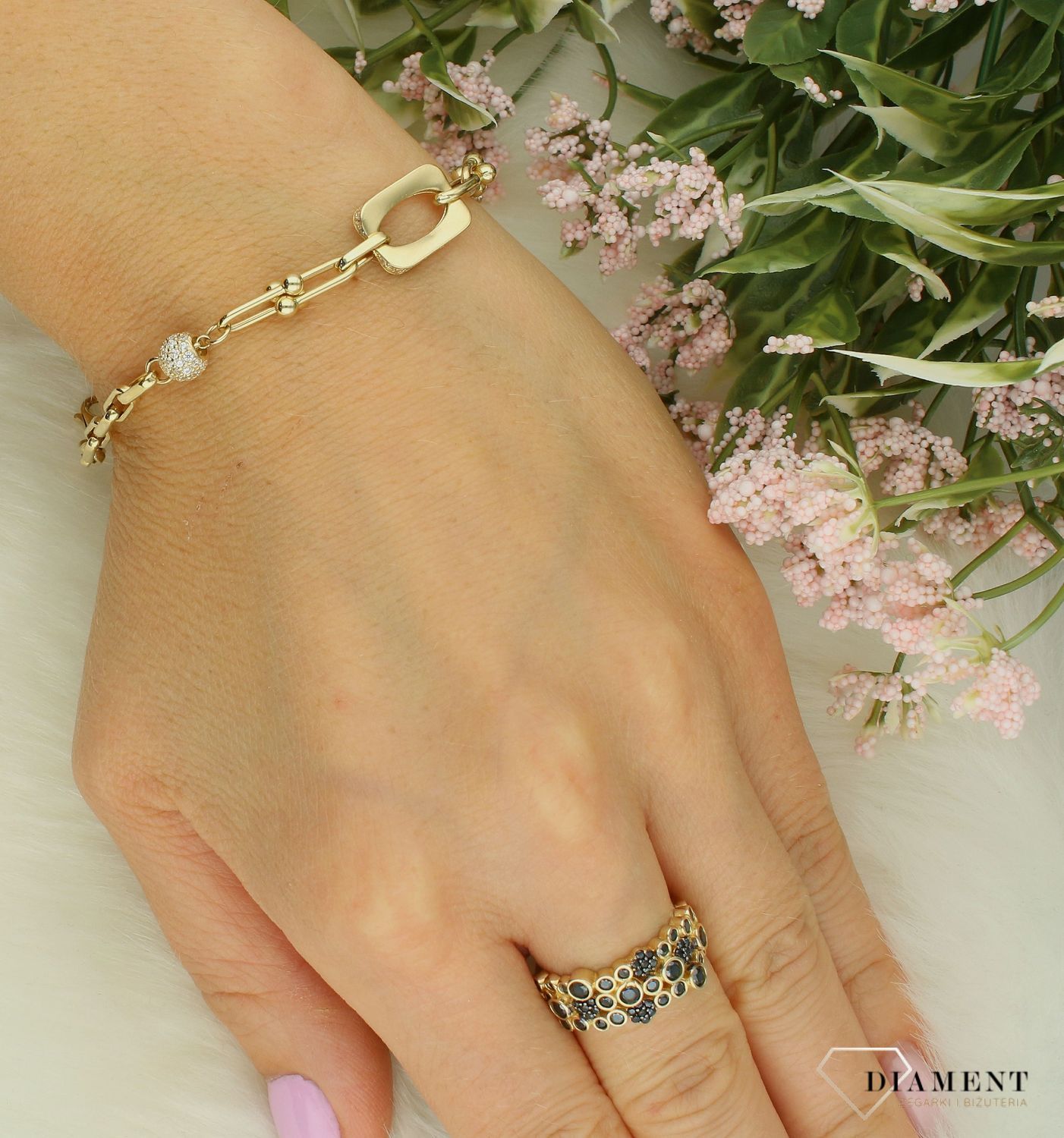 Złota bransoletka damska 585 spinacze z kuleczkami DIA-BRA-11987-585. Złota bransoletka damska. Złota bransoletka próby 585. Bransoletka damska ze złota. Bransoletka złota na prezent (2).jpg