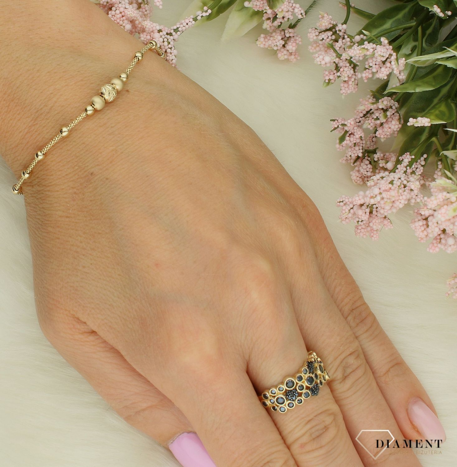 Złota bransoletka damska 585 kuleczki grawerowane DIA-BRA-11988-585. Złota bransoletka damska. Złota bransoletka próby 585. Bransoletka damska ze złota. Bransoletka złota na prezent (2).jpg