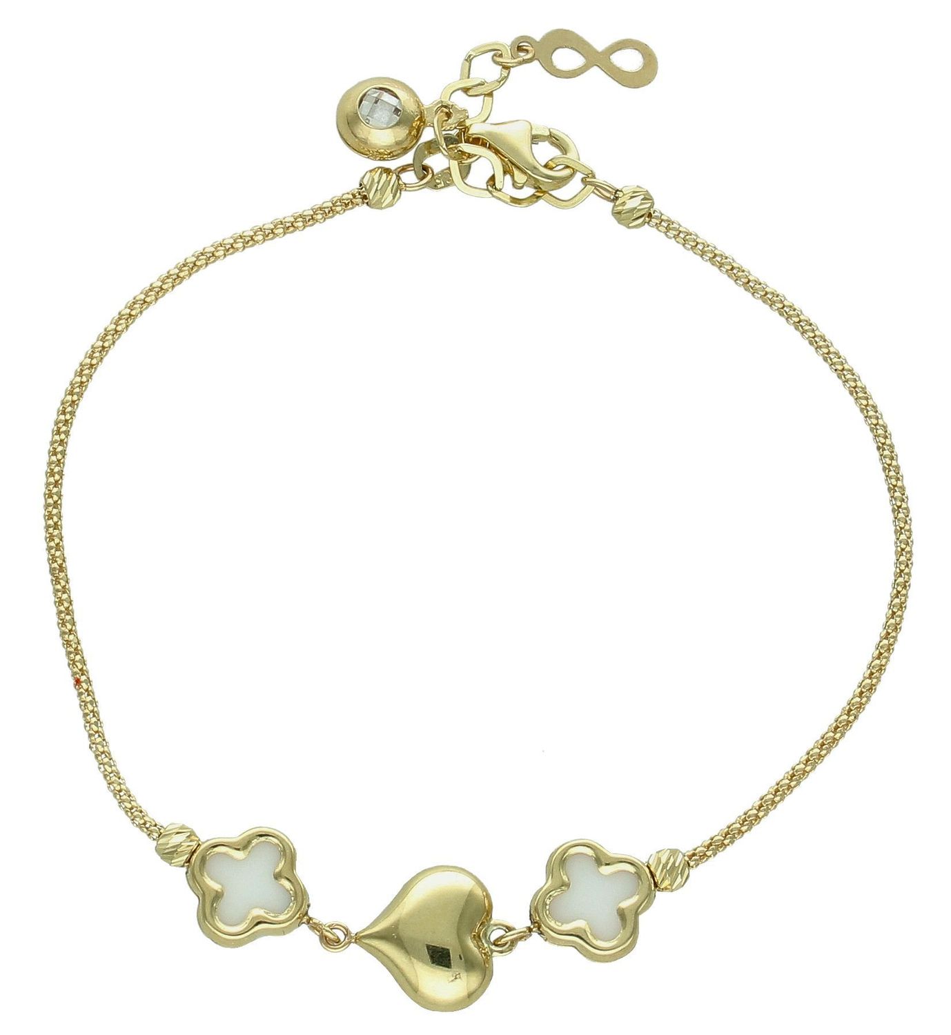 Złota bransoletka damska 585 ozdobna ze serduszkiem i koniczynką DIA-BRA-11993-585 (2).jpg