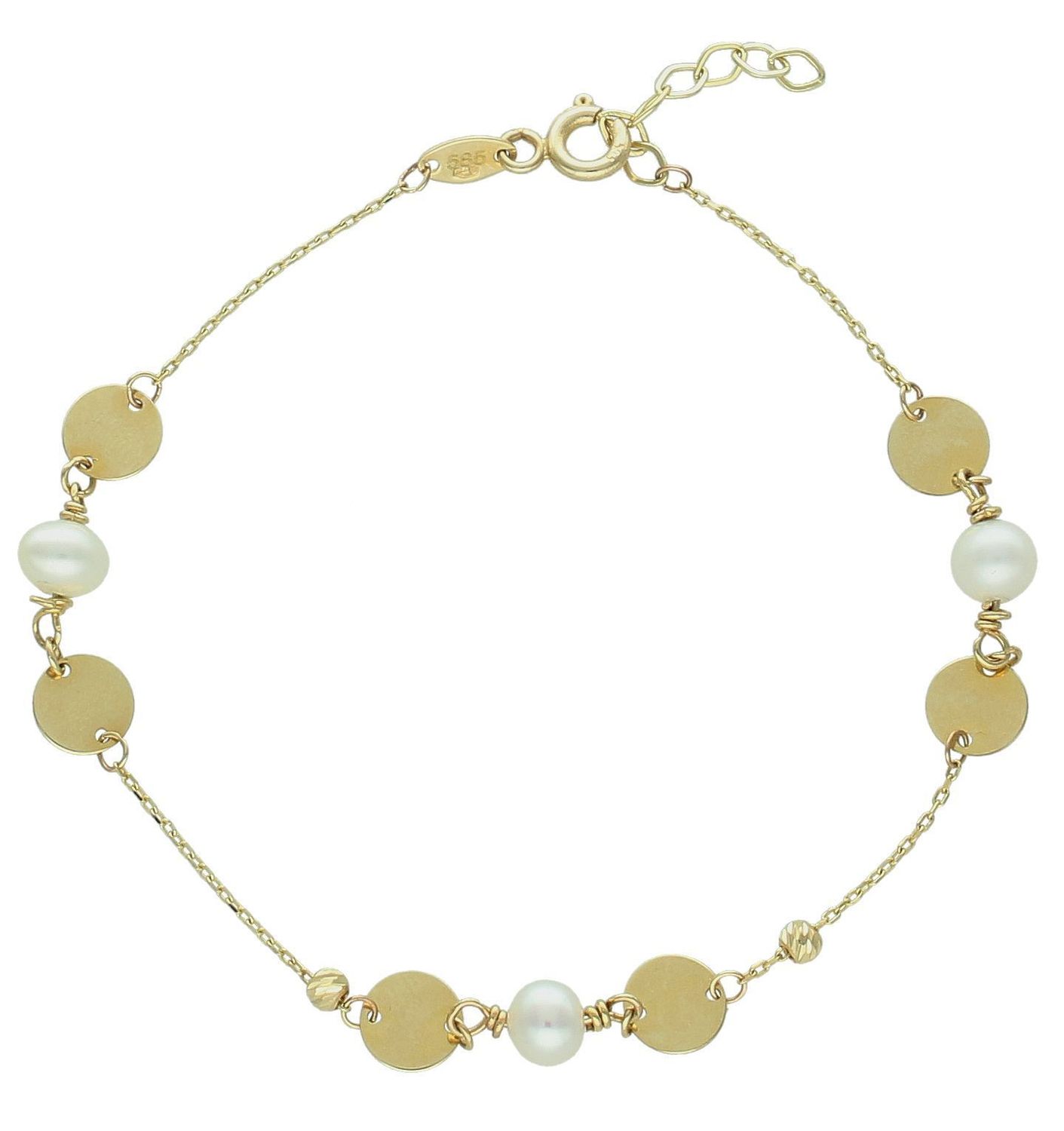 Złota bransoletka damska 585 płaskie kółeczka z perłami DIA-BRA-11997-585. Złota bransoletka damska. Złota bransoletka próby 585. Bransoletka damska ze złota. Bransoletka złota na prezent (2).jpg