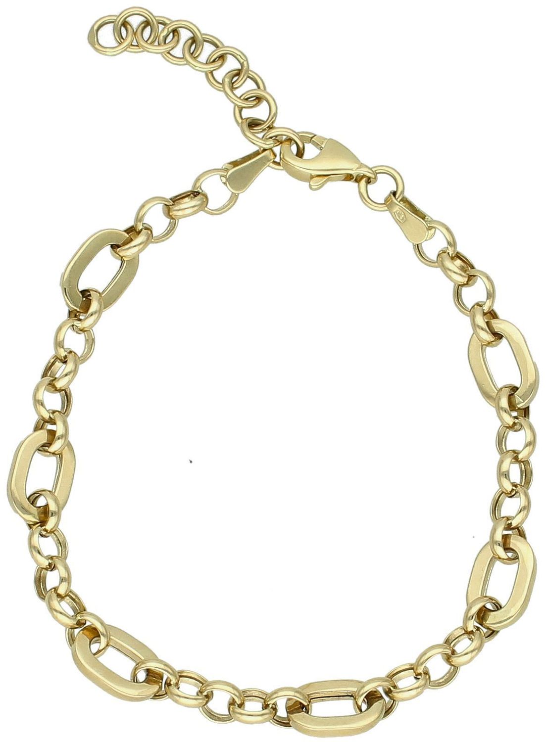 Złota bransoletka damska 585 DIA-BRA-12107-585. Złota bransoletka wykonana z 14 karatowego żółtego złota. Bransoletka to idealny pomysł na prezent. Złota biżuteria o oryginalnej formie okrągłych i owalnych ogniw..jpg