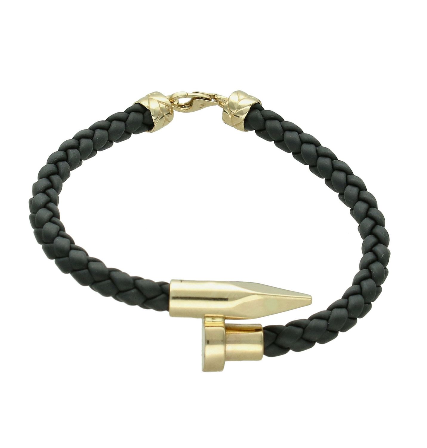 Bransoletka złota rzemyk gwóźdź próba 585, DIA-BRA-12186-585 Złota bransoletka wykonana z 14 karatowego żółtego złota. Bransoletka to idealny pomysł na prezent. Czarny rzemyk ozdobiony złotym gwoździem. 1.jpg