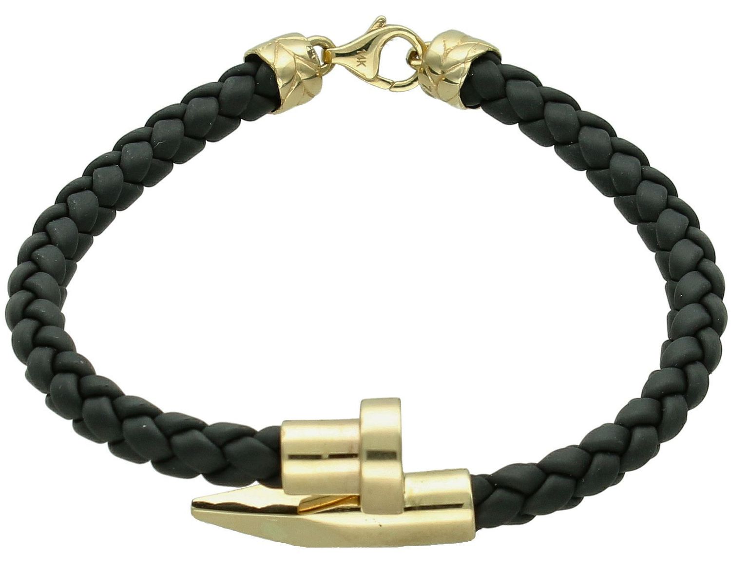 Bransoletka złota rzemyk gwóźdź próba 585, DIA-BRA-12186-585 Złota bransoletka wykonana z 14 karatowego żółtego złota. Bransoletka to idealny pomysł na prezent. Czarny rzemyk ozdobiony złotym gwoździem. 1.jpg