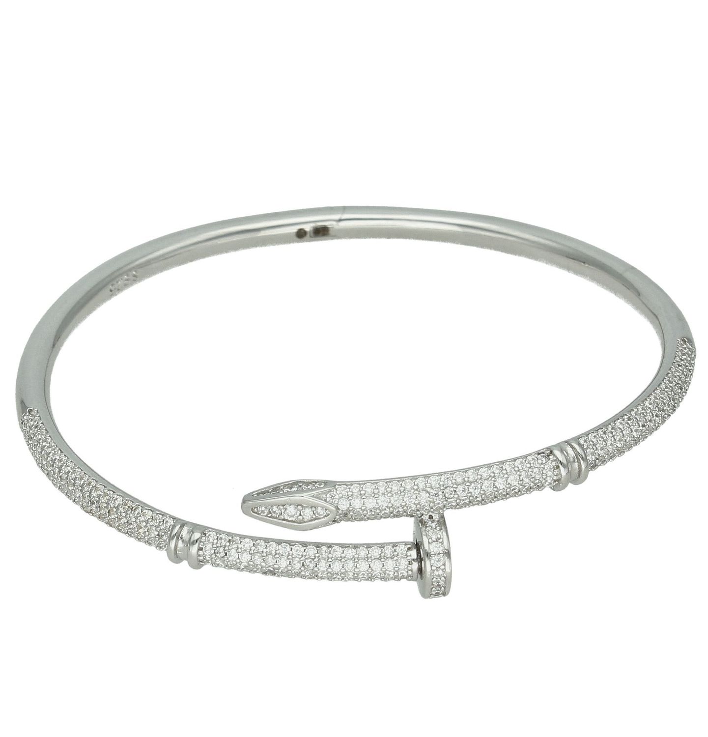 Srebrna sztywna bransoletka damska Gwóźdź z cyrkoniami DIA-BRA-12231-925. Srebrna bransoletka damska. Bransoletka srebrna z cyrk.jpg