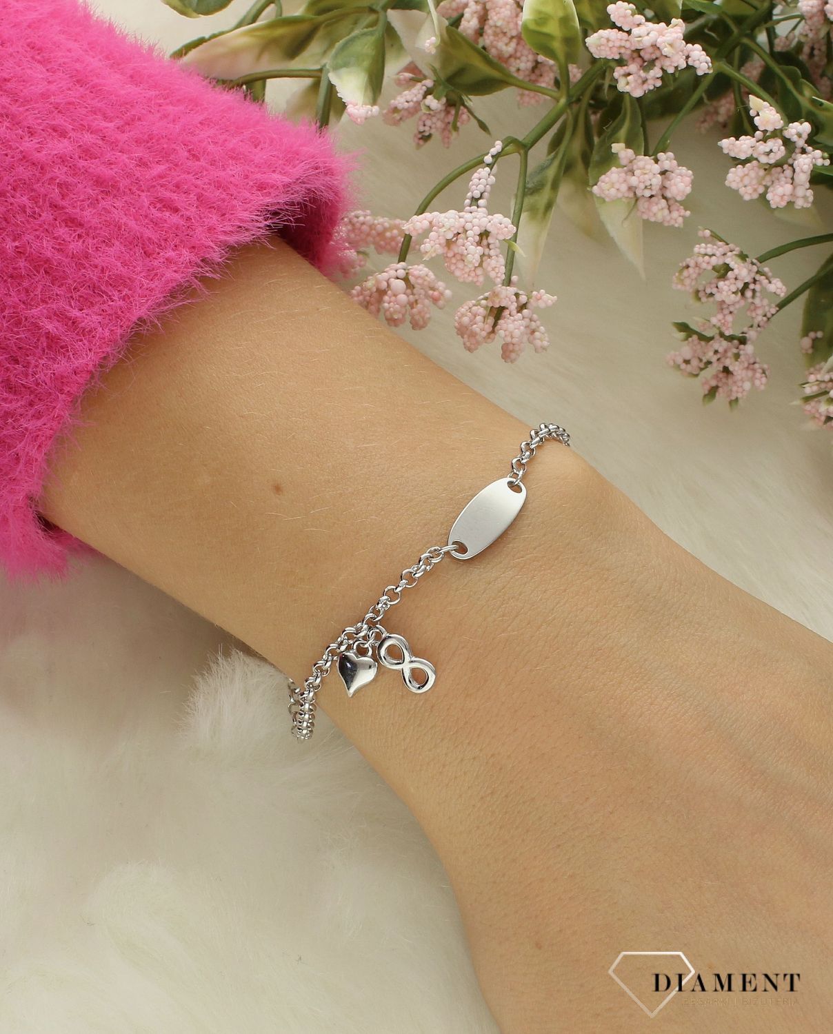 Srebrna bransoletka damska 925 celebrytka z blaszką DIA-BRA-12240-925.jpg