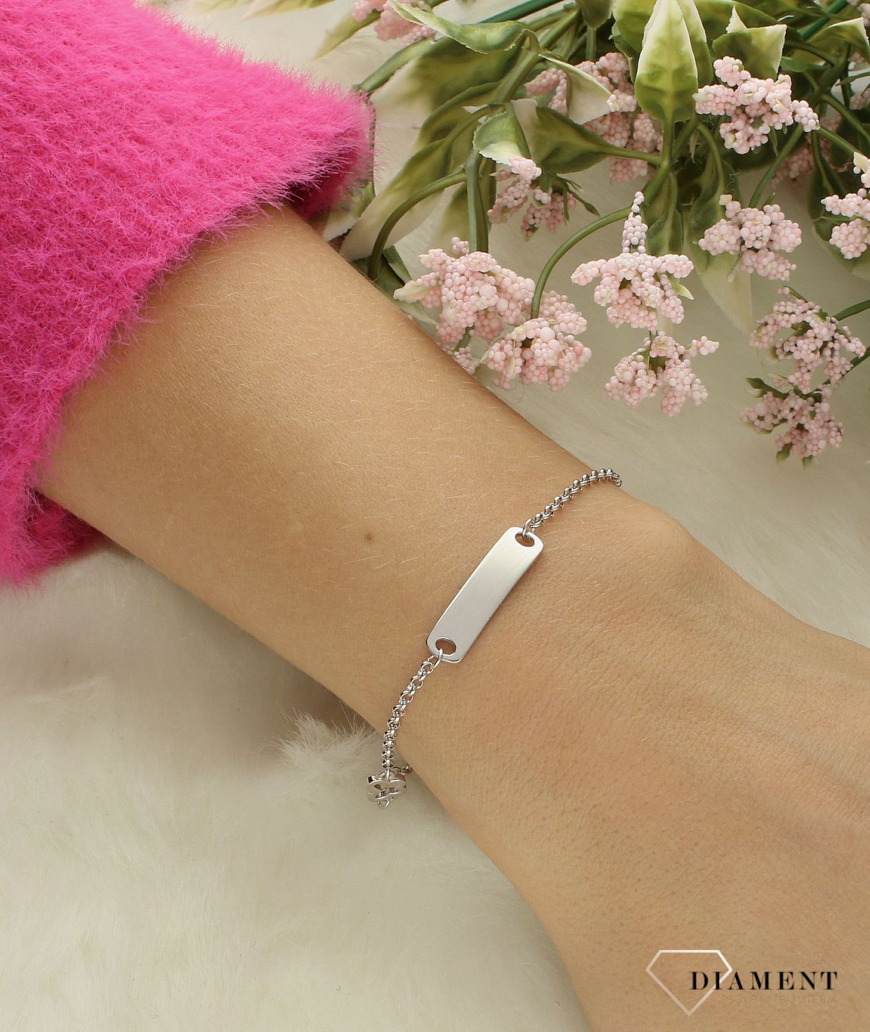 Srebrna bransoletka damska 925 celebrytka z blaszką DIA-BRA-12242-925.jpg