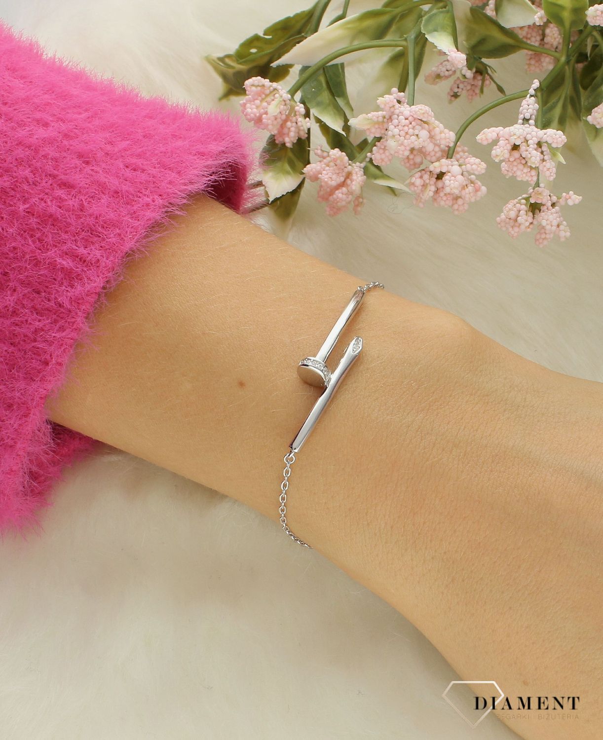 Srebrna bransoletka damska 925 celebrytka gwóźdź DIA-BRA-12249-925.jpg