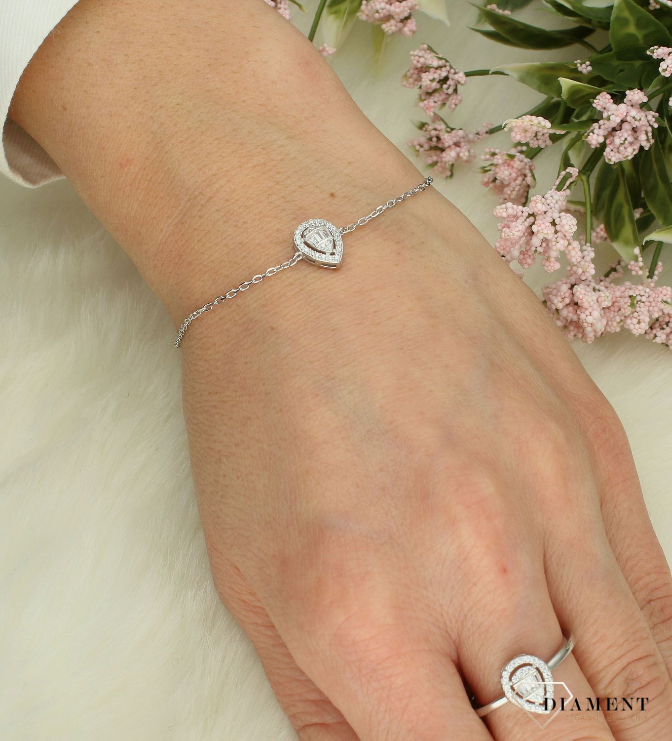 Srebrna bransoletka damska 925 celebrytka łezka z cyrkonią DIA-BRA-12254-925.jpg