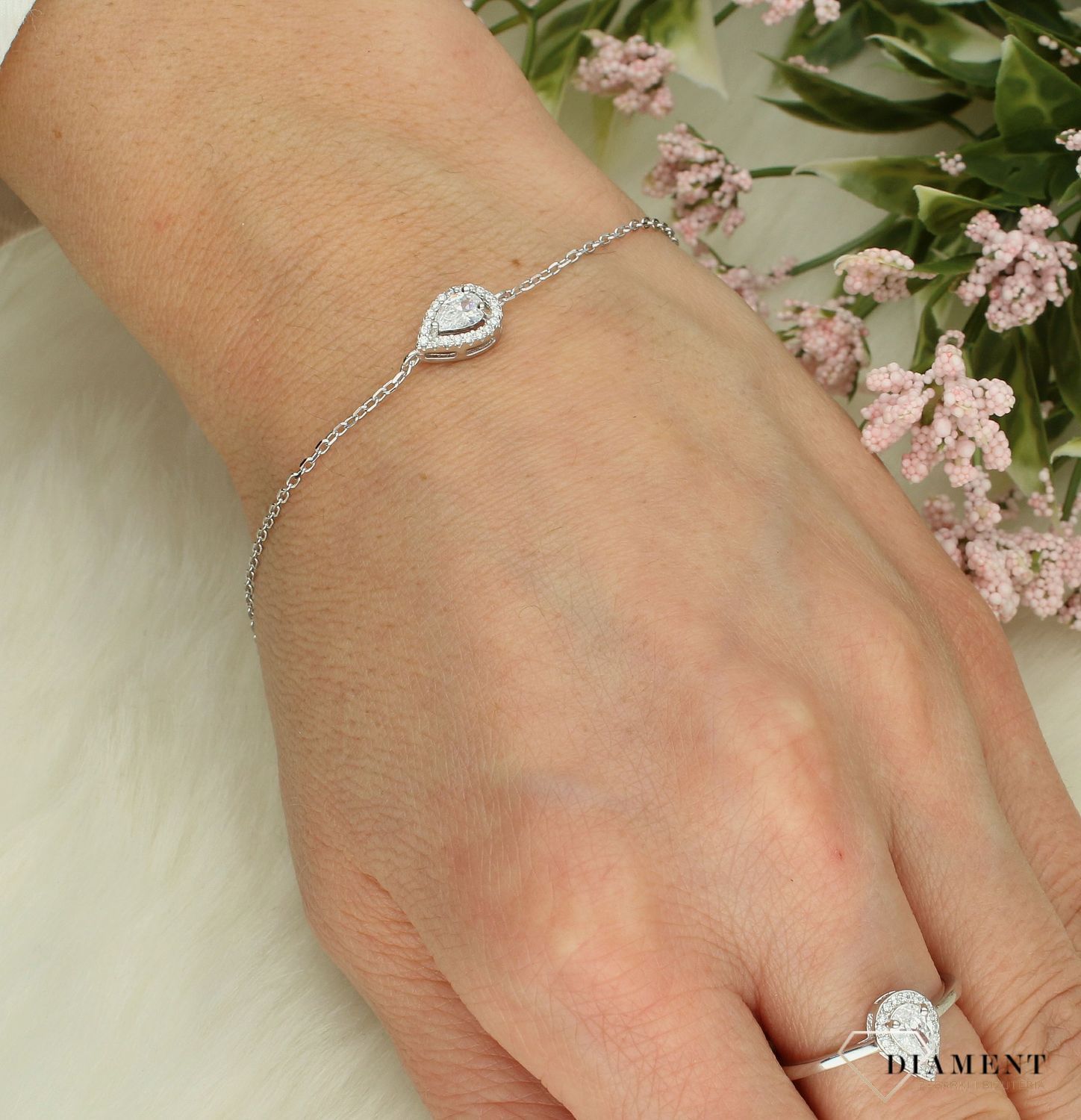 Srebrna bransoletka damska 925 celebrytka łezka z cyrkonią DIA-BRA-12256-925.jpg