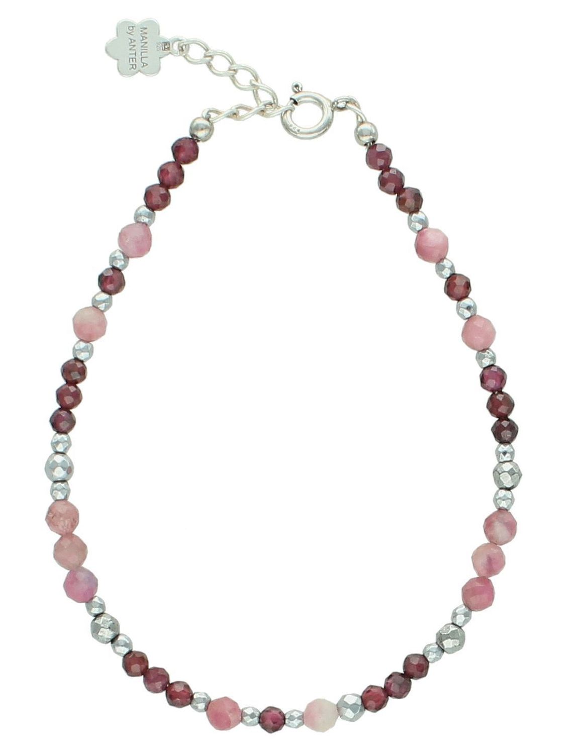 Bransoletka szczęścia znak zodiaku Baran hematyt, granat, turmalin różowy DIA-BRA-12304-925. Srebrna bransoletka damska. Bransoletka szczęścia zodiakalna. 1.jpg