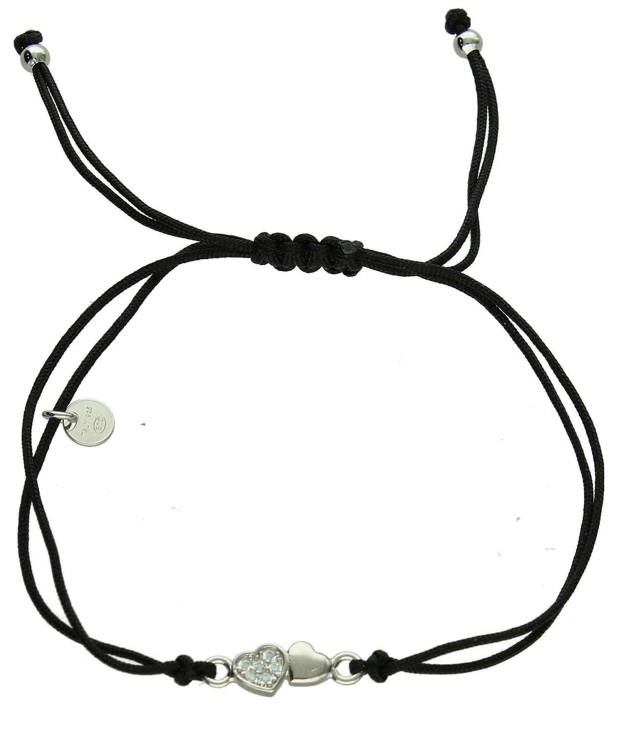Bransoletka na sznureczku serce z cyrkoniami próba 925, DIA-BRA-12312-925 Bransoletka serce z cyrkoniami wykonana ze sznureczka w czarnym kolorze i kuleczkami wykonanymi ze srebra 2.jpg
