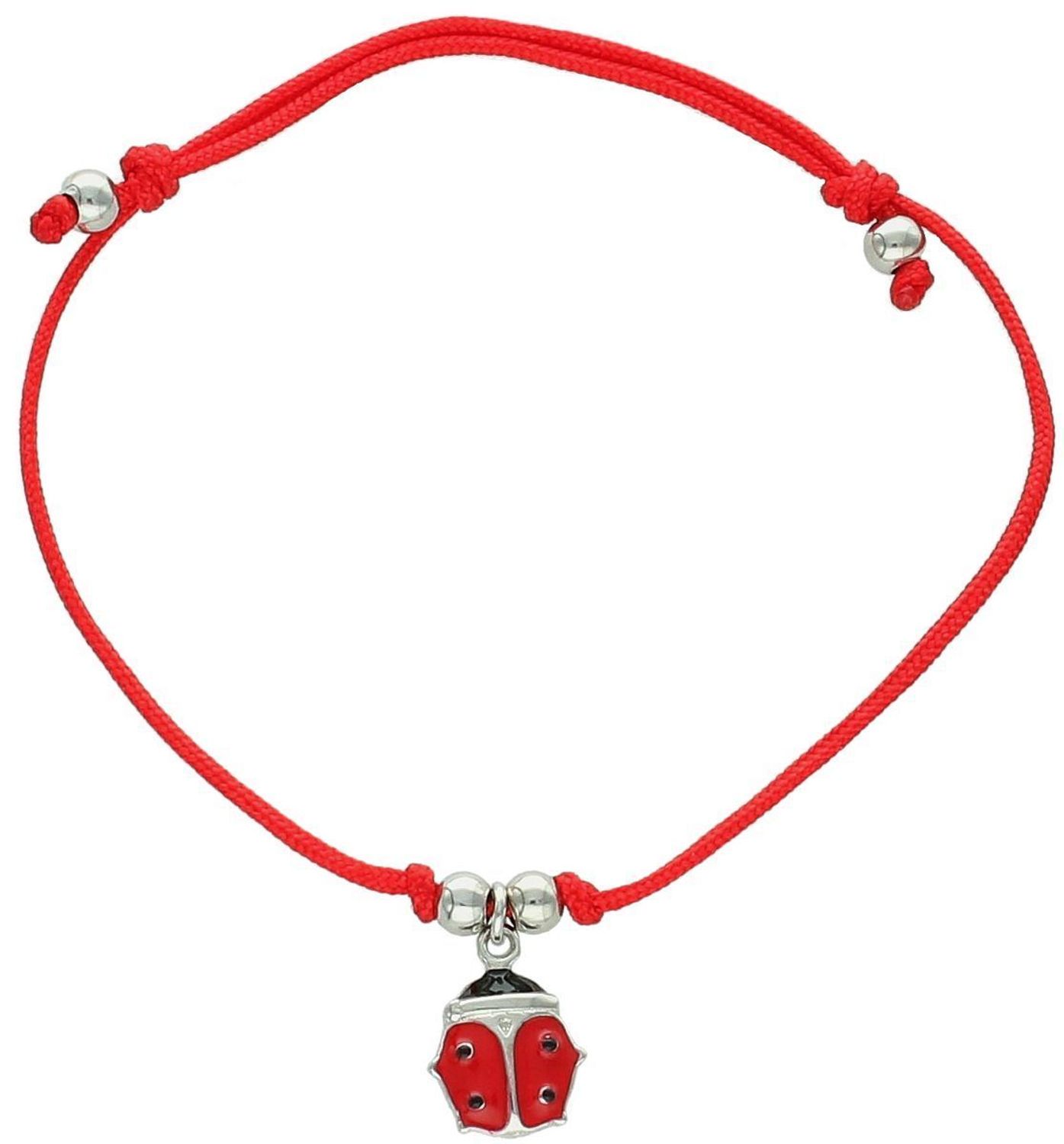 Bransoletka dziecięca ze srebra 925 z czerwoną nitką i zawieszką biedronką z emalią (7x7 mm). Zapięcie ściągane, model DIA-BRA-12323-925 – urocza i bezpieczna biżuteria dla dziecka.1.jpg