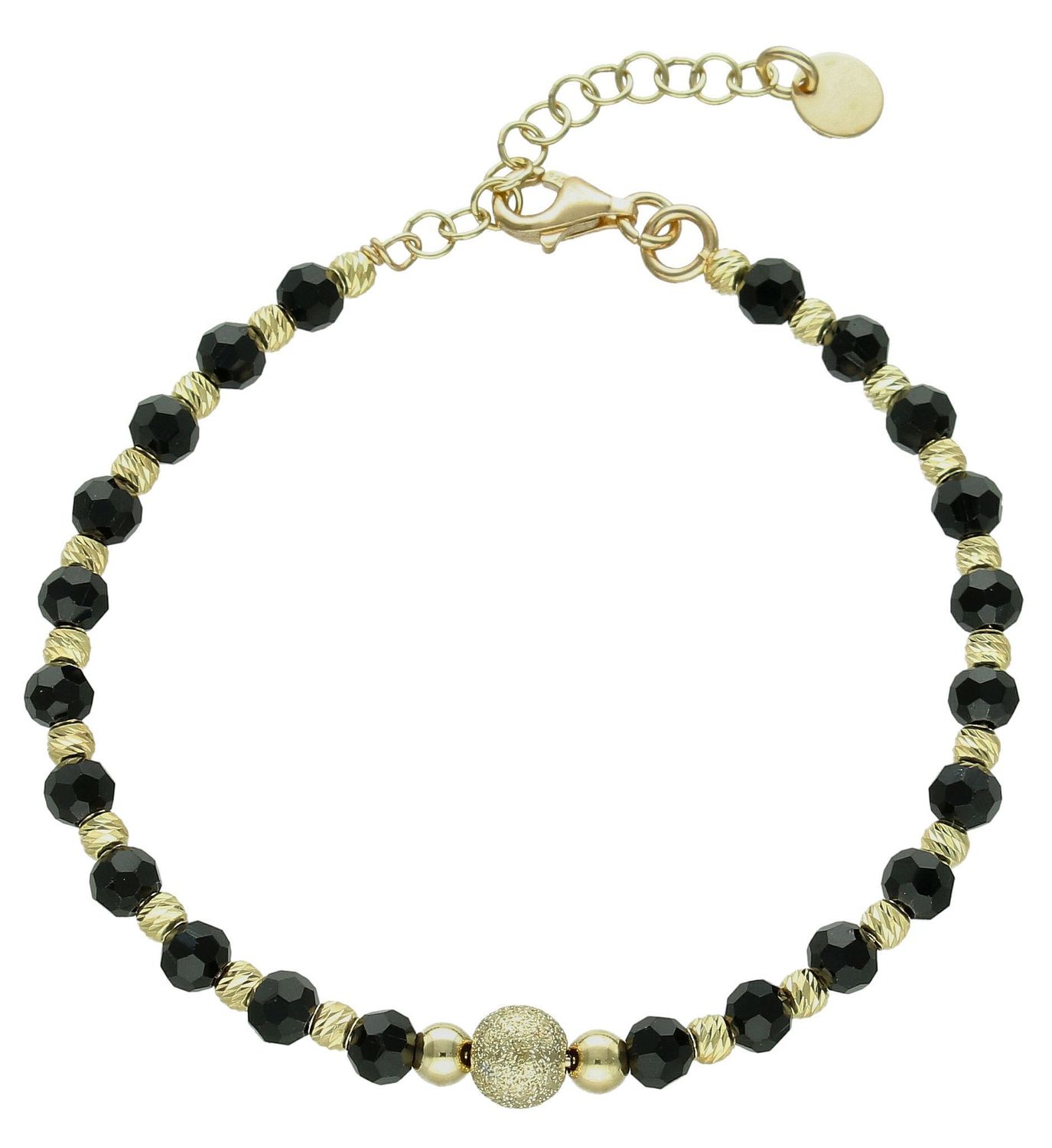 Srebrna bransoletka damska 925 czarno-złote kulki DIA-BRA-12345-925. Srebrna bransoletka damska. Bransoletka srebrna złoto-czarne kulki. Srebrna bransoletka z kuleczek. Bransoletka pokryta złotem na prezent..jpg