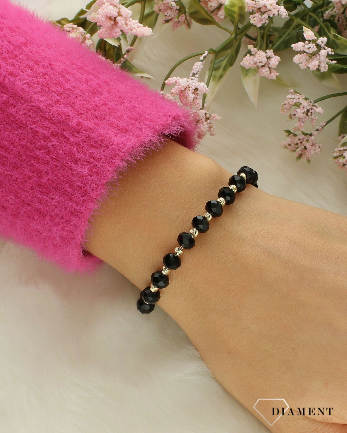 Srebrna bransoletka damska 925 czarno-złote kulki DIA-BRA-12348-925.jpg