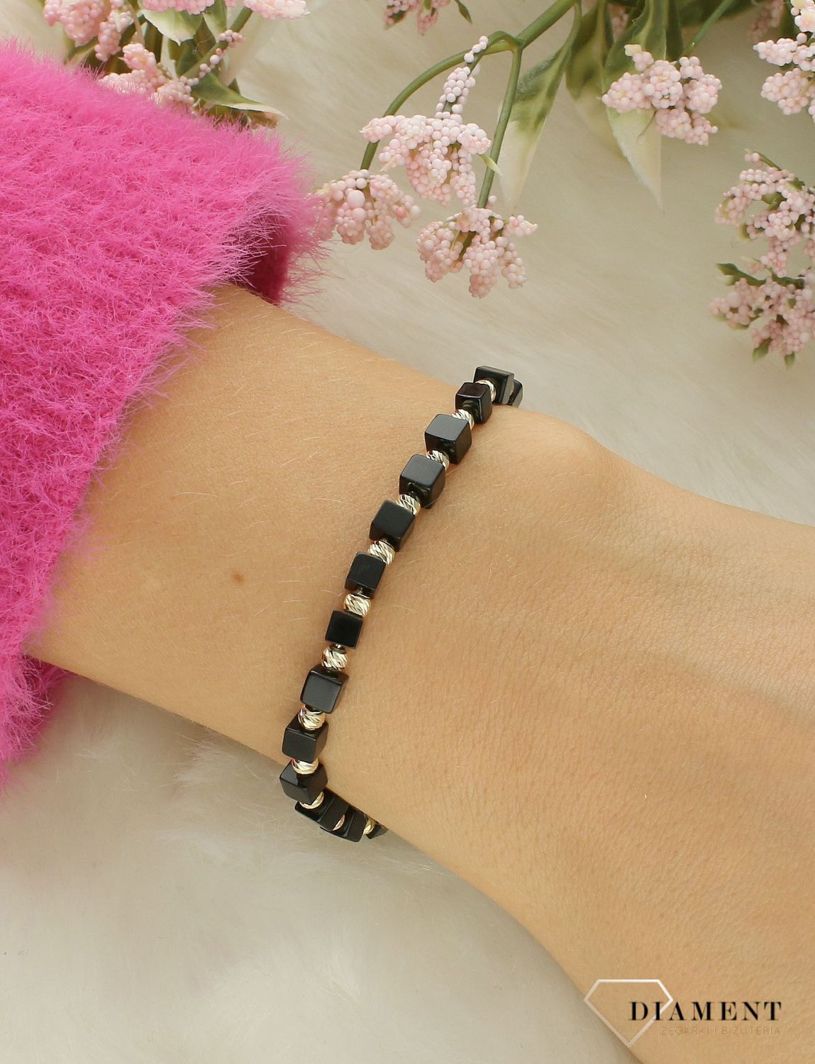 Srebrna bransoletka damska 925 czarno-złota DIA-BRA-12349-925.jpg