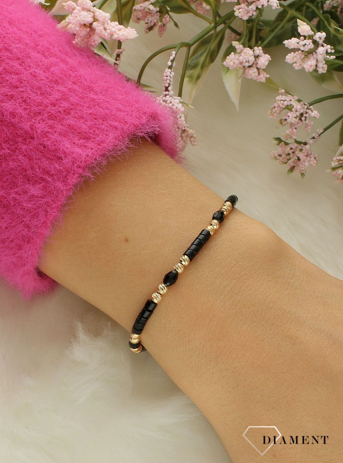 Srebrna bransoletka damska 925 czarno-złota DIA-BRA-12351-925.jpg