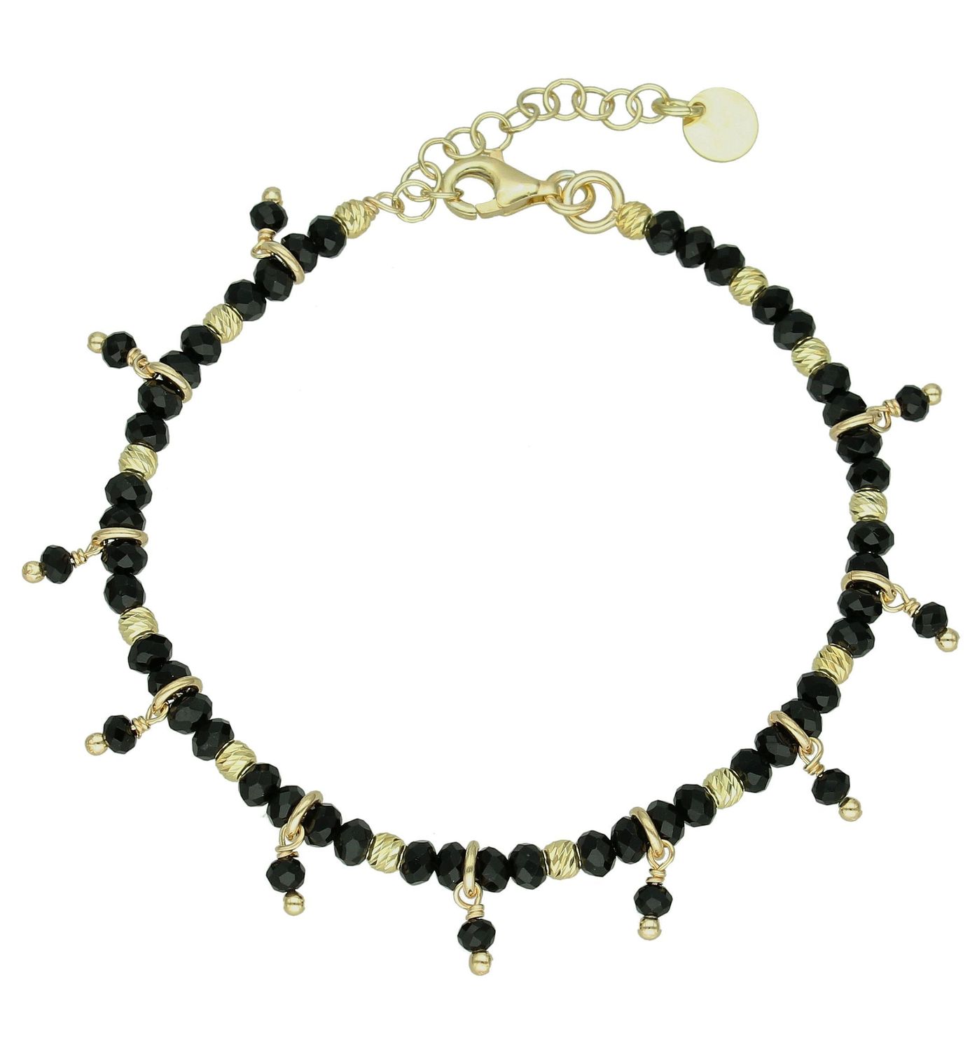 Srebrna bransoletka damska 925 czarno-złote kulki DIA-BRA-12354-925. Srebrna bransoletka damska. Bransoletka srebrna złoto-czarne kulki. Srebrna bransoletka z kuleczek. Bransoletka pokryta złotem na prezent..jpg