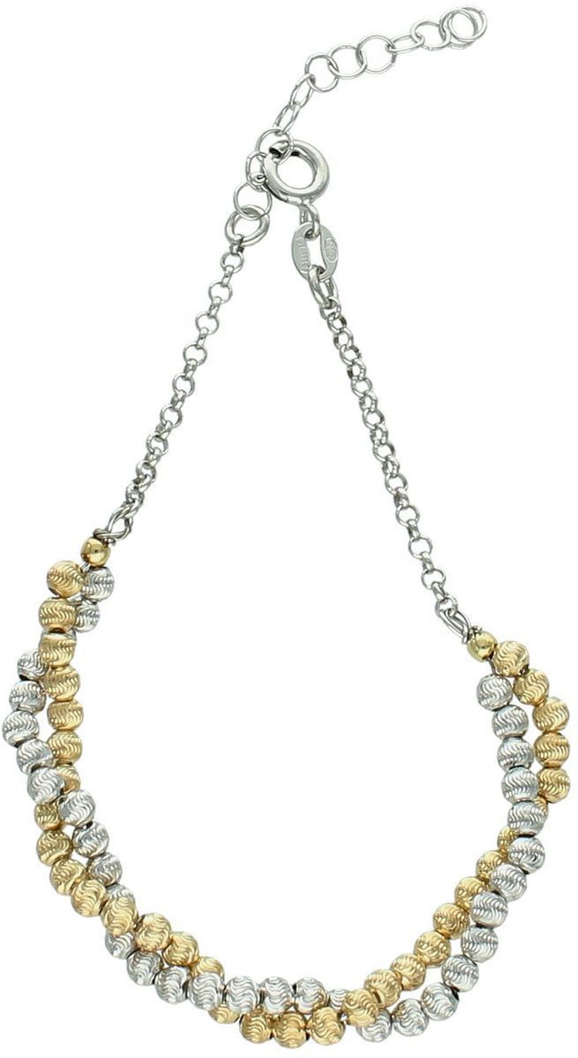 Pozłacana srebrna bransoletka damska z podwójnym łańcuszkiem i kuleczkami – srebro 925, 17–20 cm.jpg