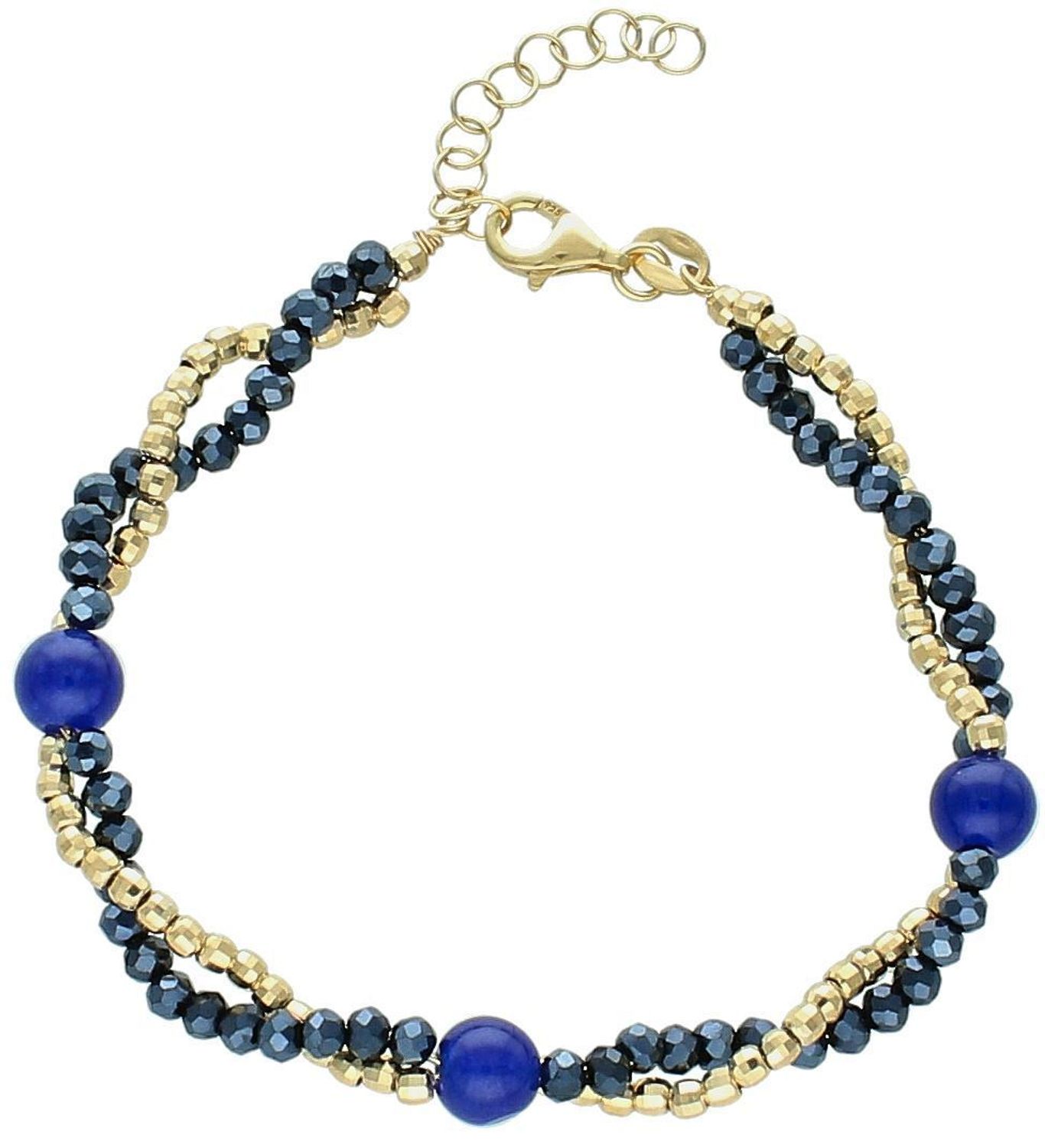 Elegancka bransoletka z ciemnych i pozłacanych młotkowanych koralików, z granatowymi akcentami. Regulowana długość 17,5–20 cm, zapięcie na karabińczyk.1.jpg