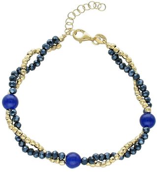 Elegancka bransoletka z ciemnych i pozłacanych młotkowanych koralików, z granatowymi akcentami. Regulowana długość 17,5–20 cm, zapięcie na karabińczyk.1.jpg