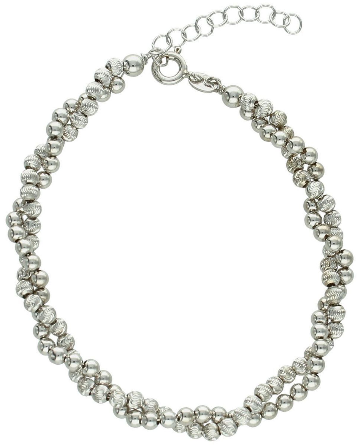 Srebrna bransoletka pleciona z drobnych kuleczek, próba 925. Długość 18+3 cm, szerokość 5 mm. Klasyczna elegancja i solidne wykonanie. Model DIA-BRA-12368-925.1.jpg