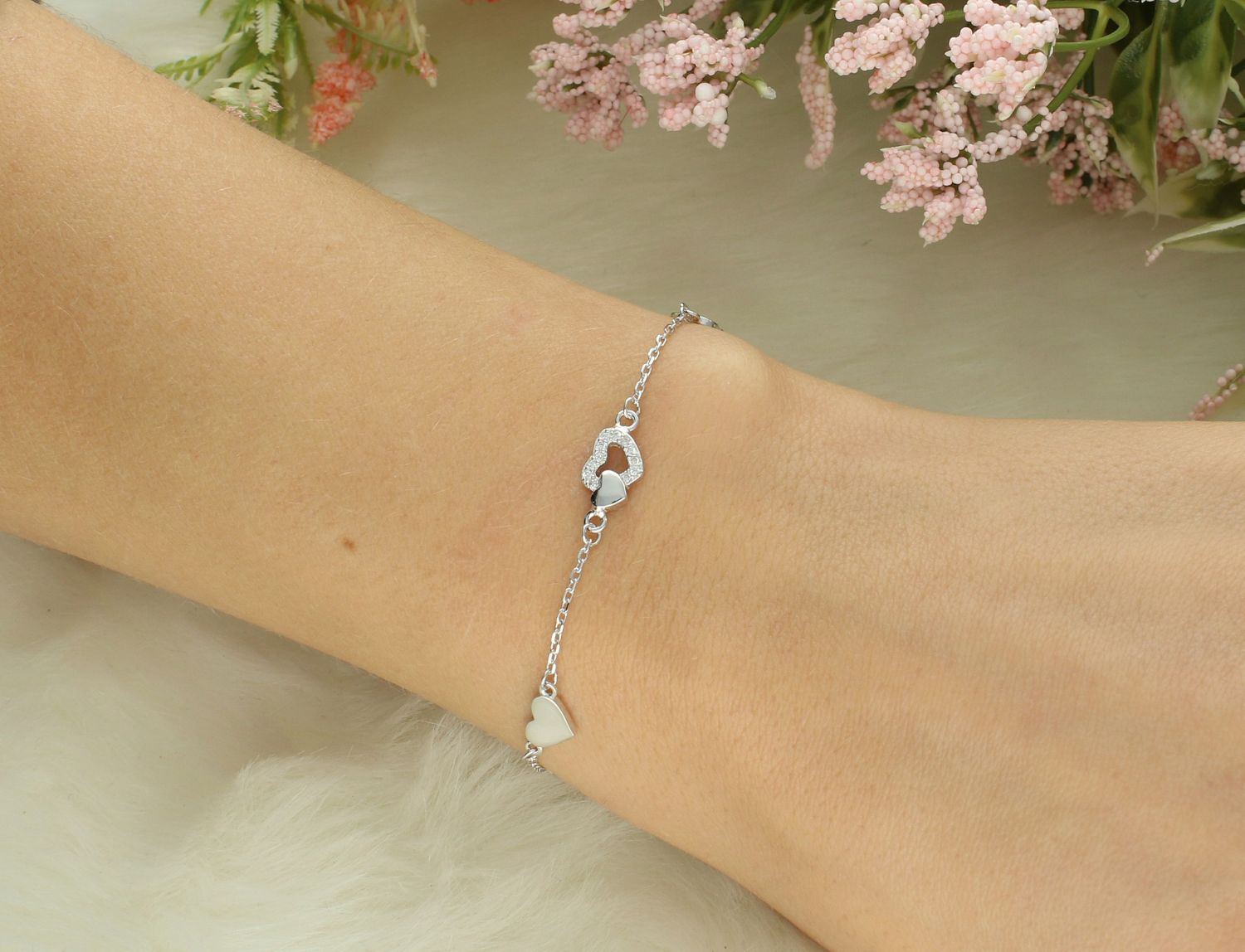 Bransoletka srebrna celebrytka serca z cyrkoniami, DIA-BRA-12445-925.jpg