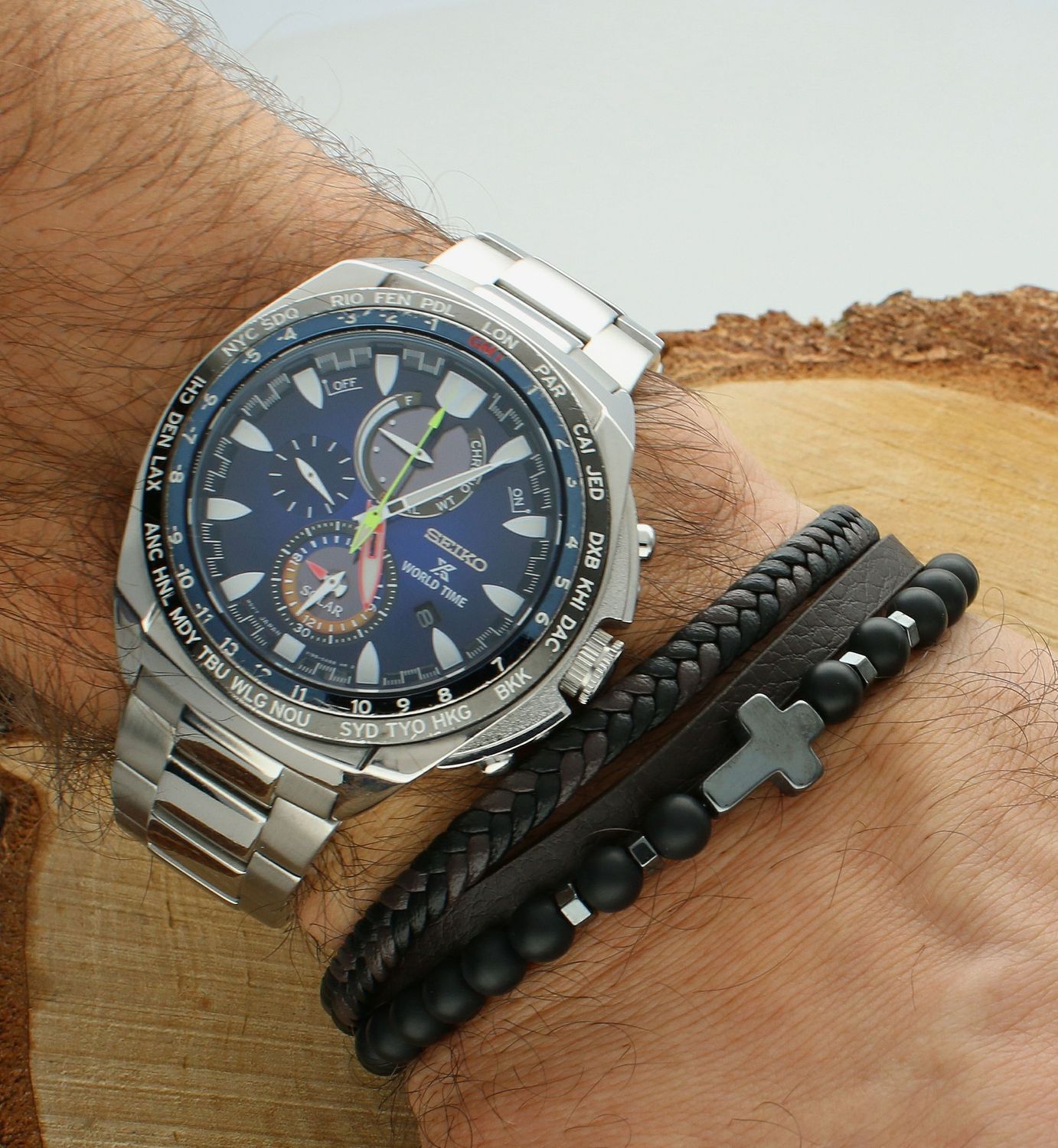 Bransoletka męska skórzana onyks DIA-BRA-12490-STAL  Bransoletka wykonana ze skóry w brązowo czarnym kolorze, ozdobiona kamieniami onyksami. Idealny pomysł na prezent dla każdego 6.jpg