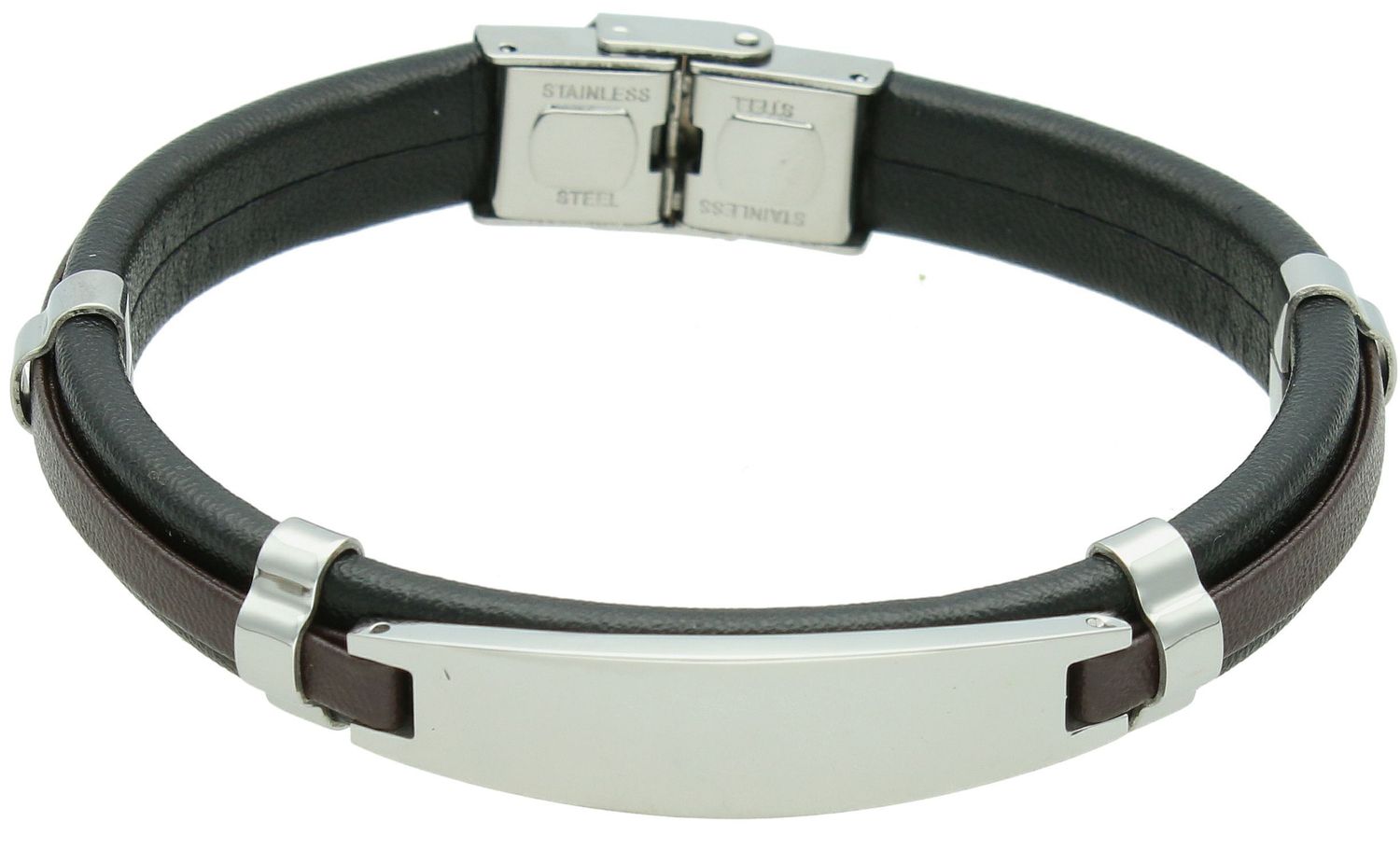 Bransoletka męska skórzana DIA-BRA-12498-STAL Bransoletka wykonana ze skóry oraz ozdobiona stalową blaszką w srebrnym kolorze idealną pod grawer. Idealny pomysł na prezent dla każdego mężczyzny..jpg