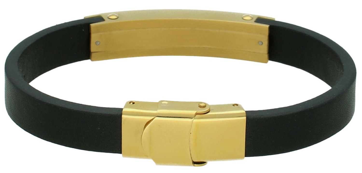 Bransoletka męska skórzana pozłacana DIA-BRA-12501-STAL Bransoletka męska skórzana z stalą szlachetną w złotym kolorze. Stalowa bransoletka z czarną skórą nadaje bransoletce charakteru.11.jpg
