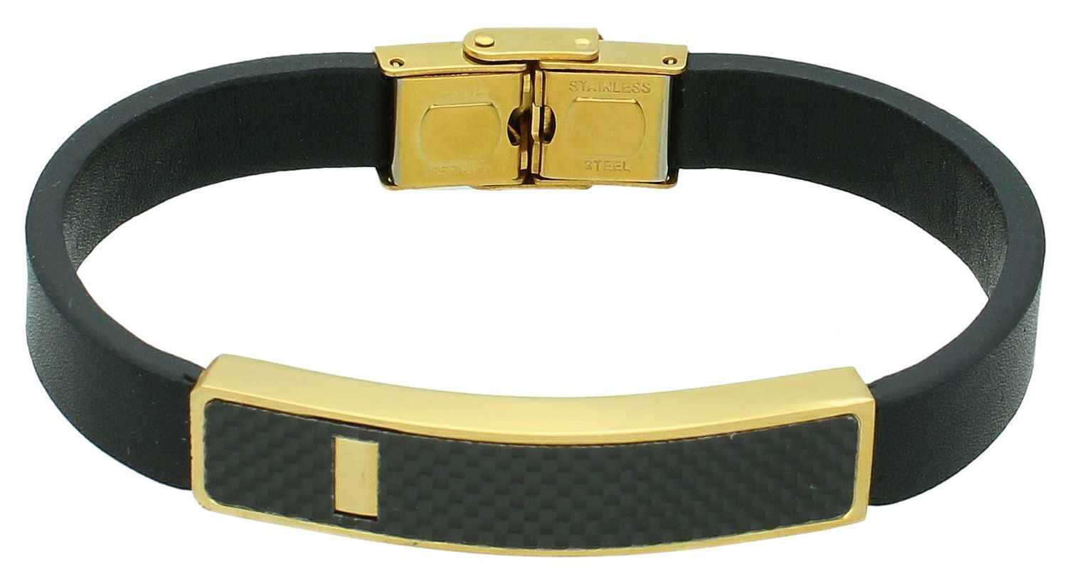 Bransoletka męska skórzana pozłacana DIA-BRA-12502-STAL Bransoletka męska skórzana z stalą szlachetną w złotym kolorze. Stalowa bransoletka z czarną skórą nadaje bransoletce charakteru.1.jpg