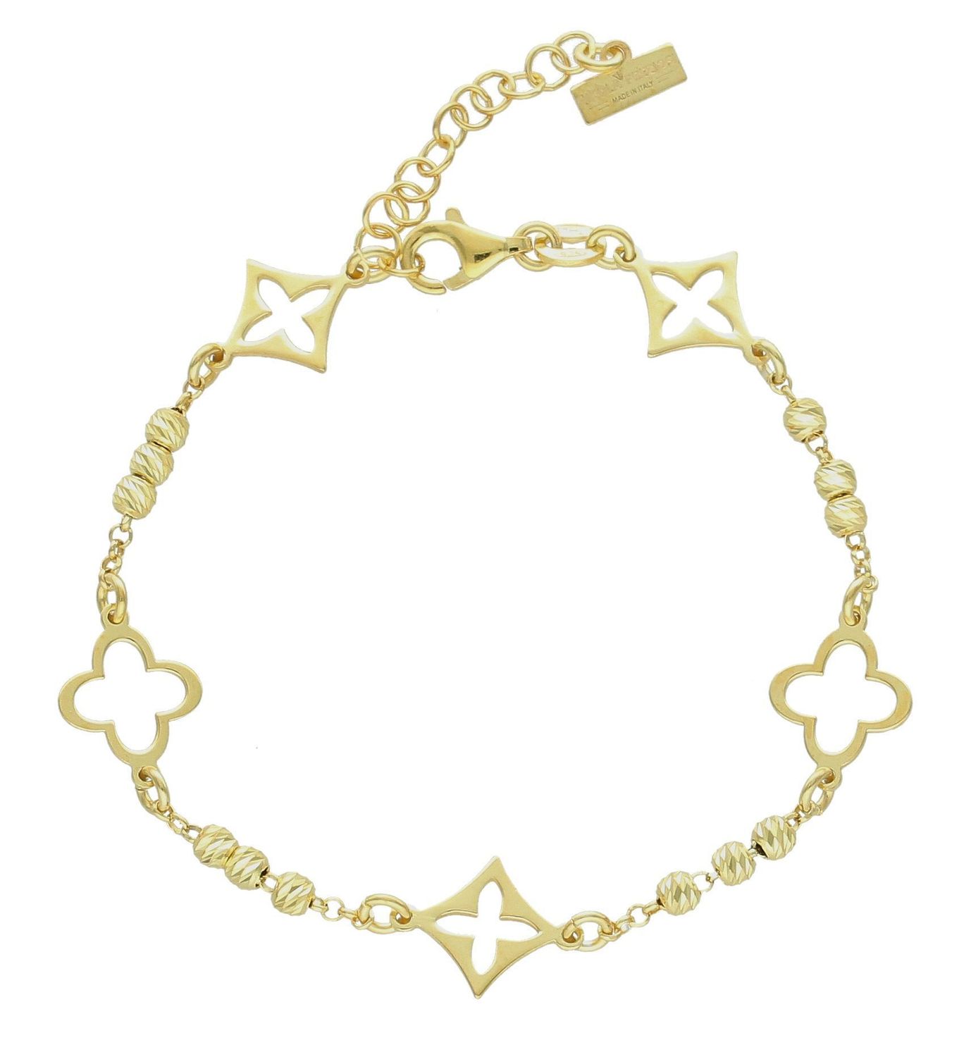 Srebrna bransoletka damska celebrytka 925 pozłacana z koniczynami DIA-BRA-12503-925 (2).jpg