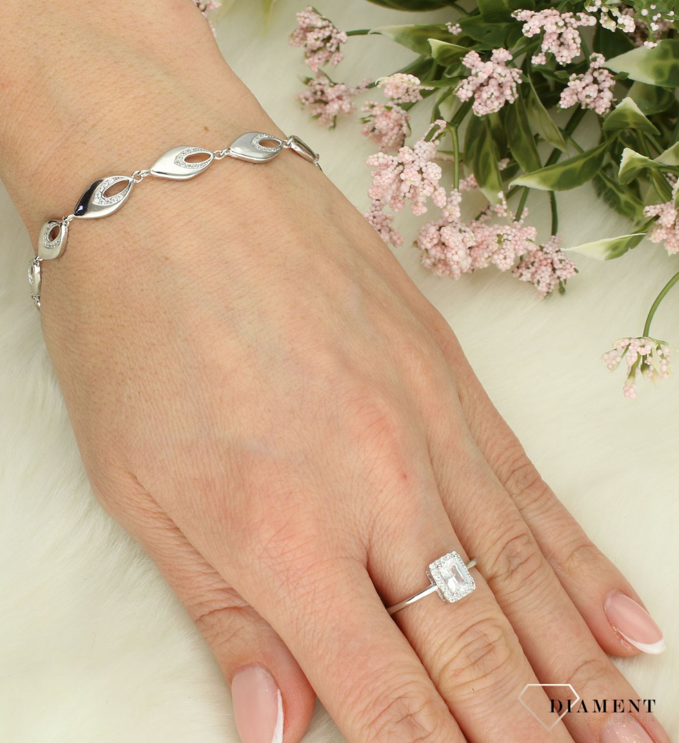 Srebrna bransoletka damska 925 owalne ogniwka z cyrkoniami DIA-BRA-12504-925 (3).jpg
