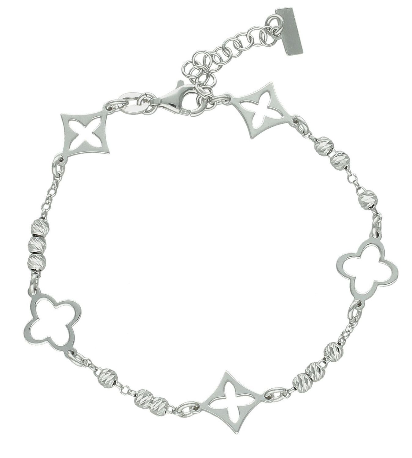 Srebrna bransoletka damska 925 z koniczyną i srebrnymi kulkami DIA-BRA-12508-925 (1).jpg