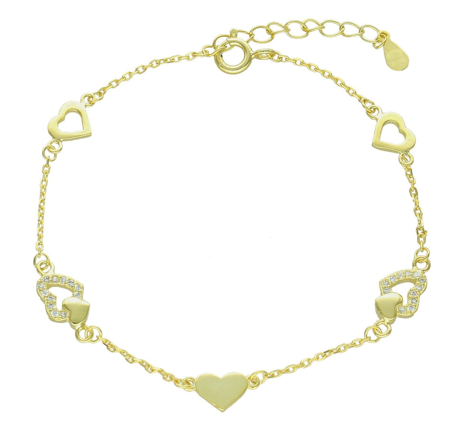 Srebrna bransoletka damska celebrytka 925 pozłacana z sercami DIA-BRA-12512-925 (2).jpg