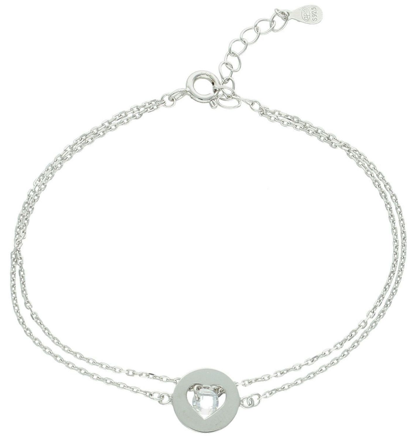 Bransoletka damska srebrna próba 925, podwójne łańcuszki z serduszkiem DIA-BRA-12520-925 1.jpg