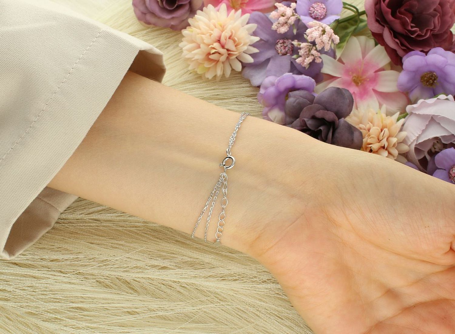 Bransoletka damska srebrna próba 925, podwójne łańcuszki z serduszkiem DIA-BRA-12520-925 1.jpg