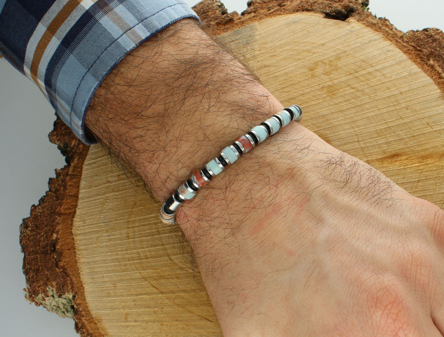 Bransoletka jaspis cesarski DIA-BRA-12557-INNE Bransoletka na gumce to biżuteria cechująca się oryginalnością i wygodą, która zachwyci każdą kobietę. Oryginalny pomysł na prezent.1.jpg